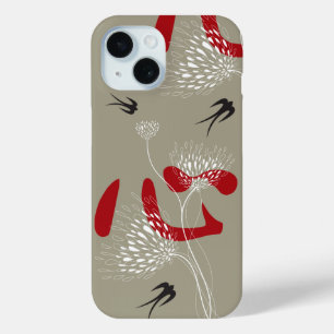 Swallows Birds Chinese Heart Oriental Kanji Floral iPhone 15 Case