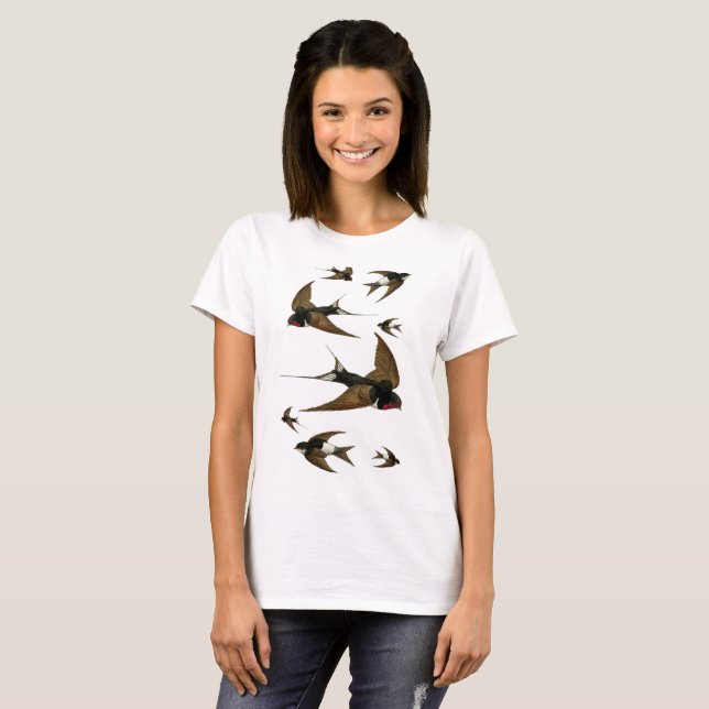 Swallows Flock Vintage Birds T-Shirt (Front Full)