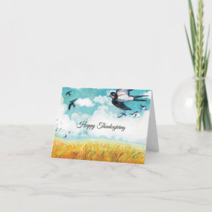 Swallows flying over a wheat field   card