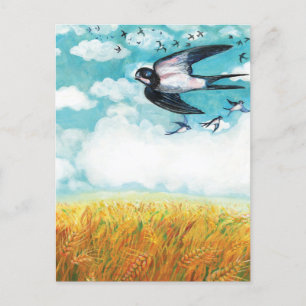 Swallows flying over a Wheat Field Holiday Postcard