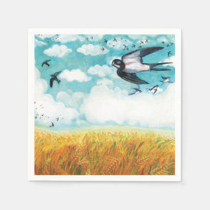 Swallows flying over a wheat field   napkin