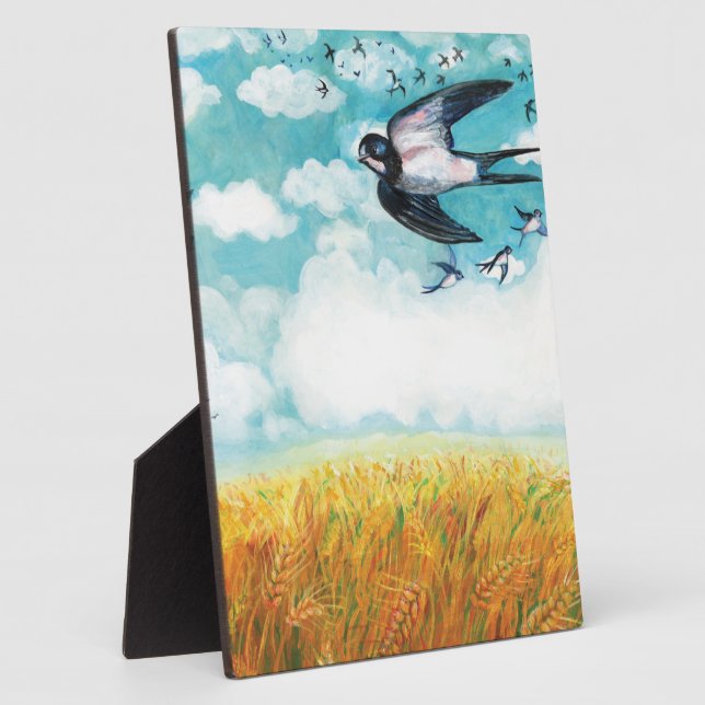 Swallows flying over a wheat field  plaque (Side)