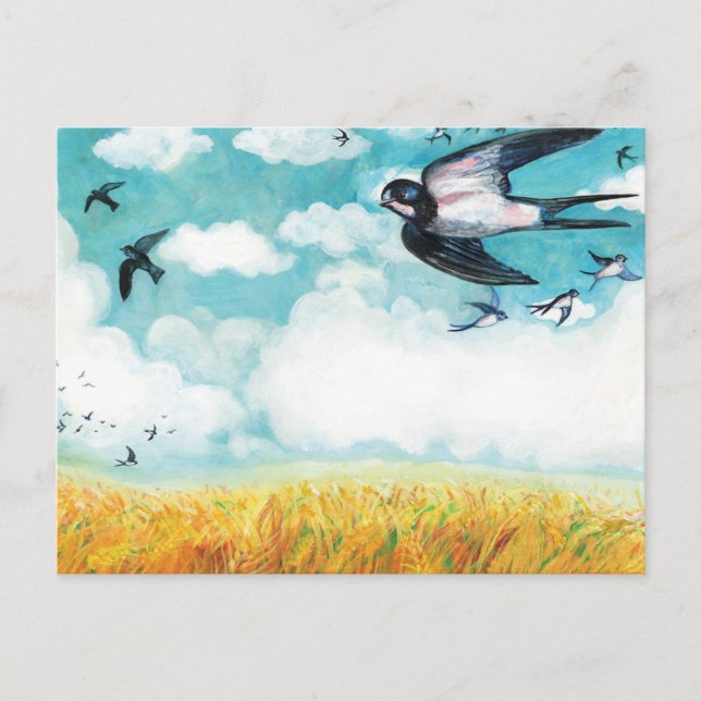 Swallows flying over a Wheat Field    Postcard (Front)