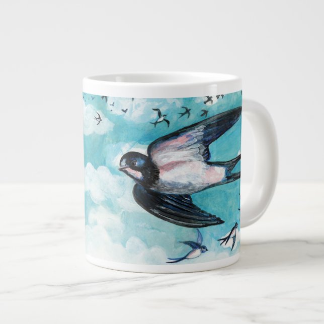 Swallows flying over blue sky  large coffee mug (Front Right)