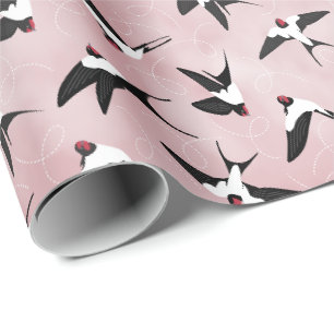Swallows in the sky -Pink - Big scale Wrapping Paper