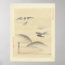 Swallows on the Wing, Antique Japanese Painting