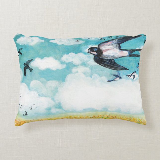  Swallows over a wheat field Illustration   Accent Pillow (Front)