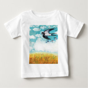 Swallows over a wheat field Illustration Baby T-Shirt