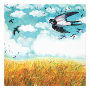 Swallows over a wheat field Illustration Photo Print