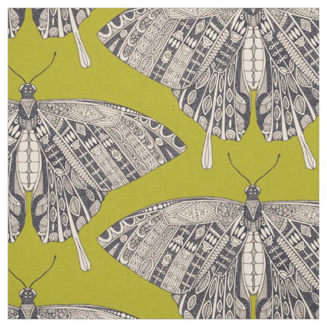 swallowtail butterfly citron basalt fabric (Swatch)