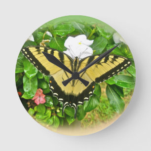 Swallowtail Butterfly - Flowers Round Clock
