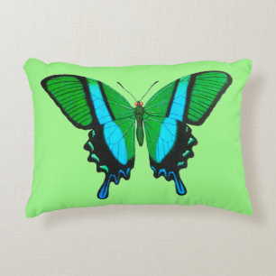 Swallowtail Butterfly in Green, Turquoise & Black Accent Pillow