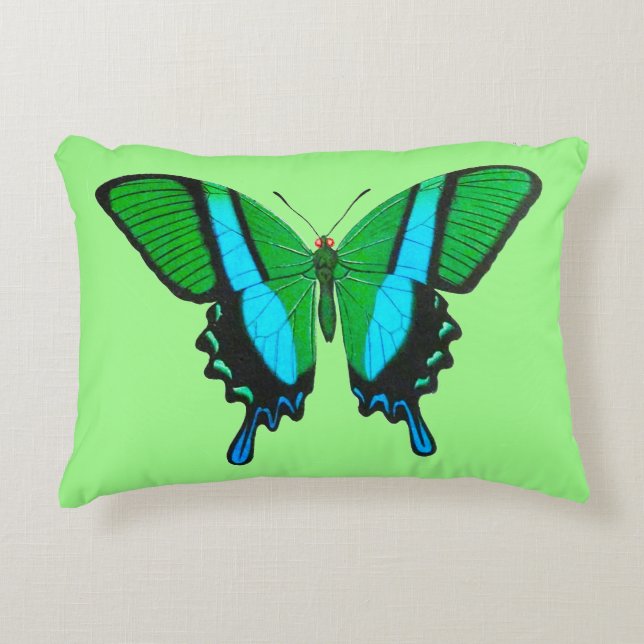 Swallowtail Butterfly in Green, Turquoise & Black Accent Pillow (Front)