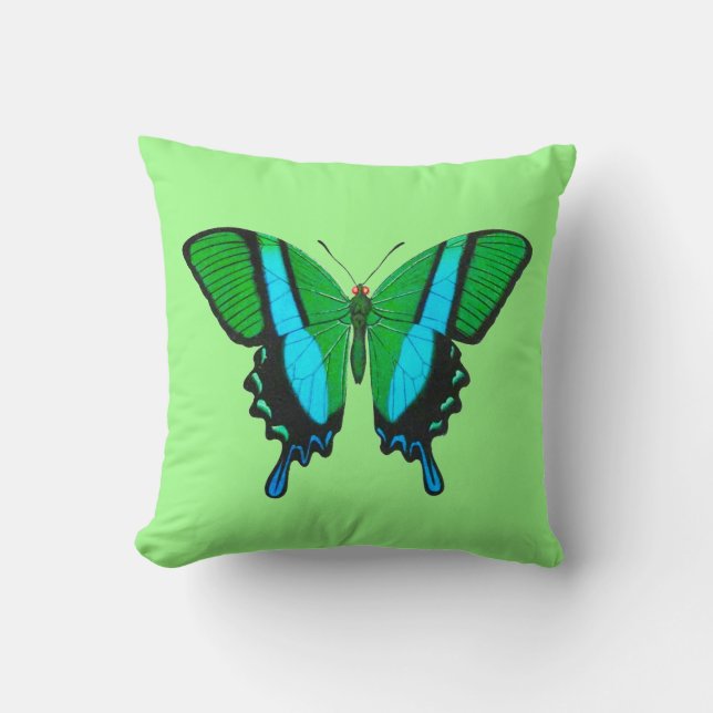 Swallowtail Butterfly in Green, Turquoise & Black Throw Pillow (Front)