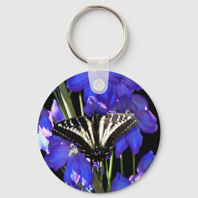 Swallowtail Butterfly on Delphiniums Keychain (Front)