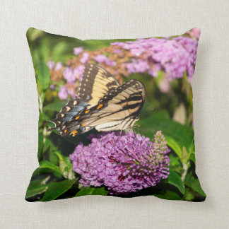 Swallowtail butterfly on lilacs on throw pillow