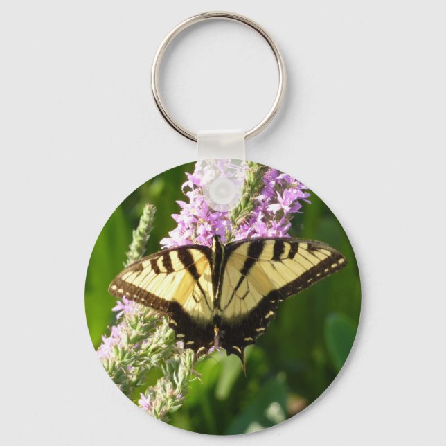 Swallowtail Butterfly on Purple Wildflowers Keychain (Front)