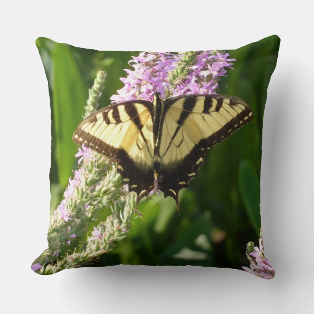 Swallowtail Butterfly on Purple Wildflowers Throw Pillow (Front)