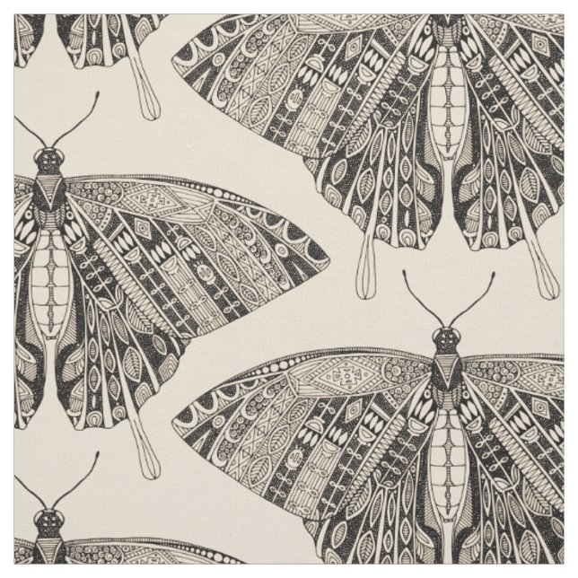 swallowtail butterfly pale peach black fabric (Swatch)