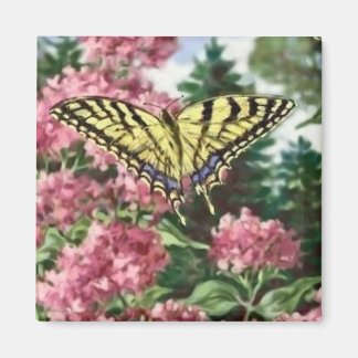 Swallowtail Butterfly Pink Flowers Garden Painting Magnet