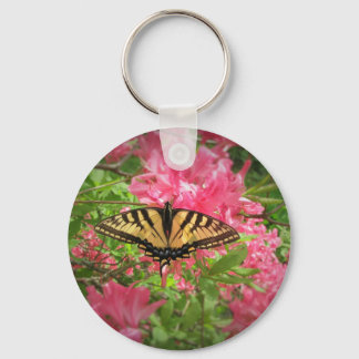 Swallowtail Butterfly Sits on Pink Azaleas Keychain