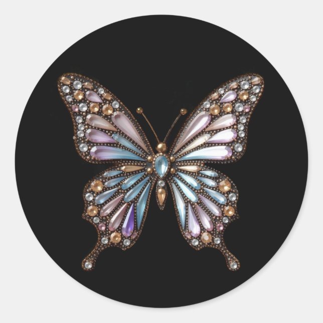 Swallowtail Jewelled Rhinestone Butterfly Classic Round Sticker (Front)