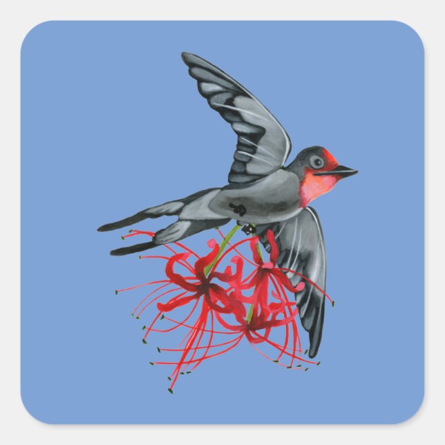 Swallowtail kite in flight with red spider lilies square sticker (Front)