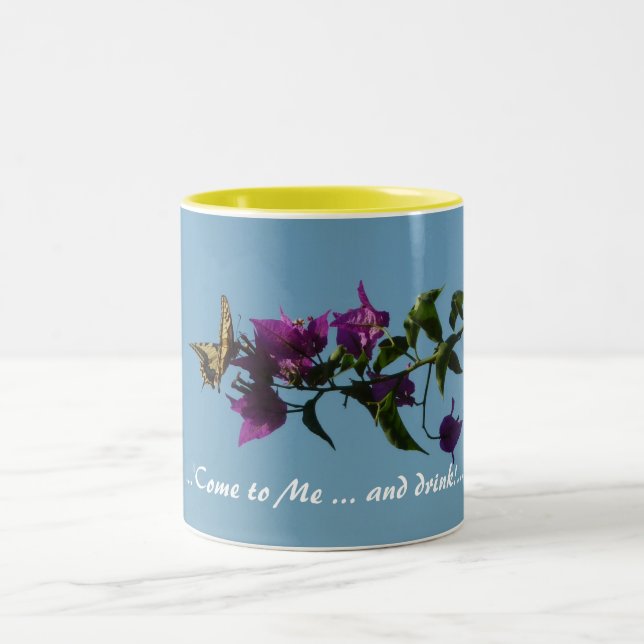 Swallowtail on bougainvillea Two-Tone coffee mug (Center)