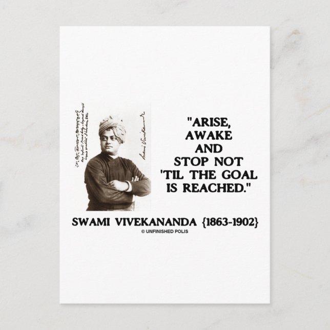 Swami Vivekananda Arise Awake Stop Not 'Til Goal Postcard (Front)