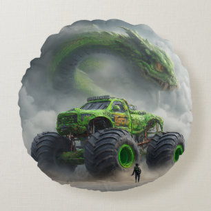  Swamp Beast: Toxic Skull Monster Truck Round Pillow