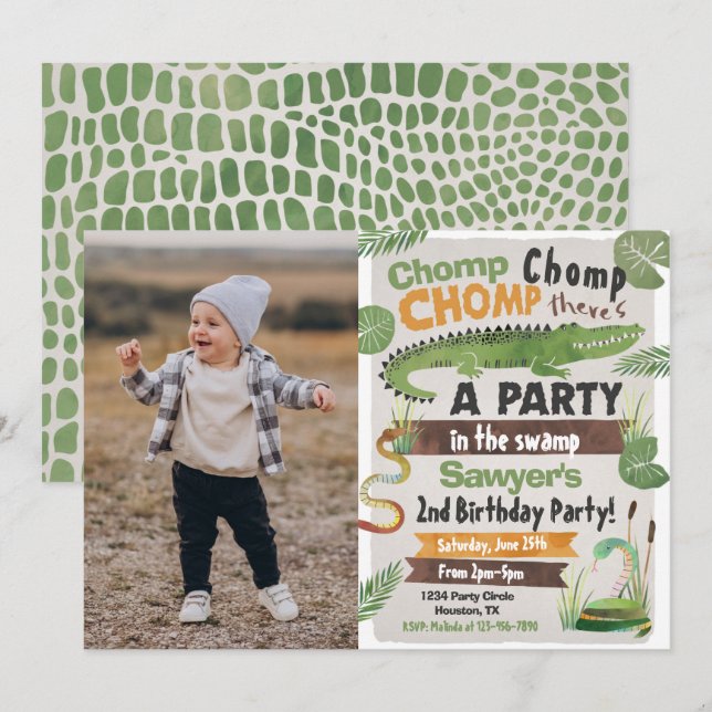 Swamp Birthday Invitation | Reptile Invitation (Front/Back)