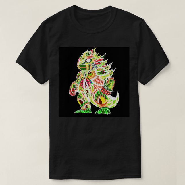 swamp monster ecopop in kawaii leaf patterns in cr T-Shirt (Design Front)