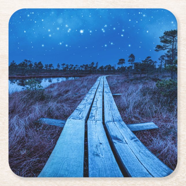 Swamp night square paper coaster (Front)