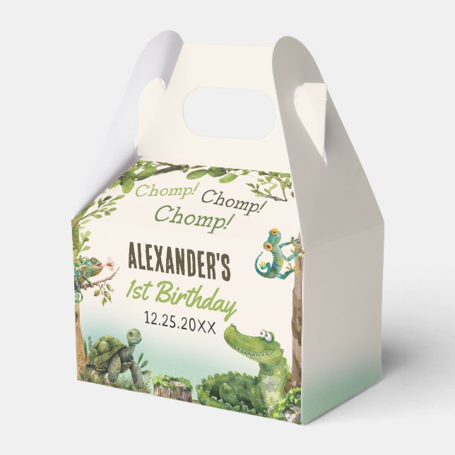 Swamp Reptile 1st Birthday Party  Favor Box (Front Side)