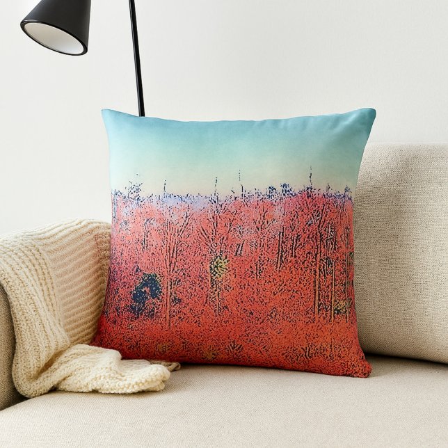 Swampy Forest Illustration in Orange and Blue Throw Pillow (Creator Uploaded)