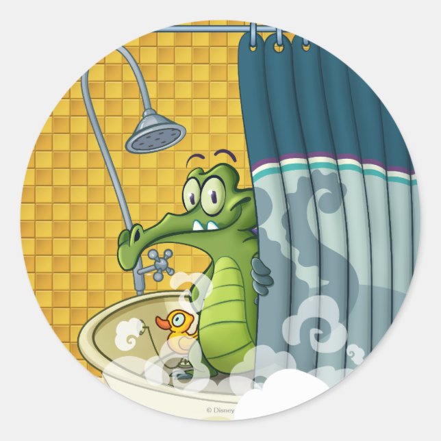 Swampy in the Shower Classic Round Sticker (Front)