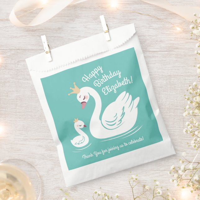 Swan 1st Birthday Party Baby Shower Favour Bag (Clipped)