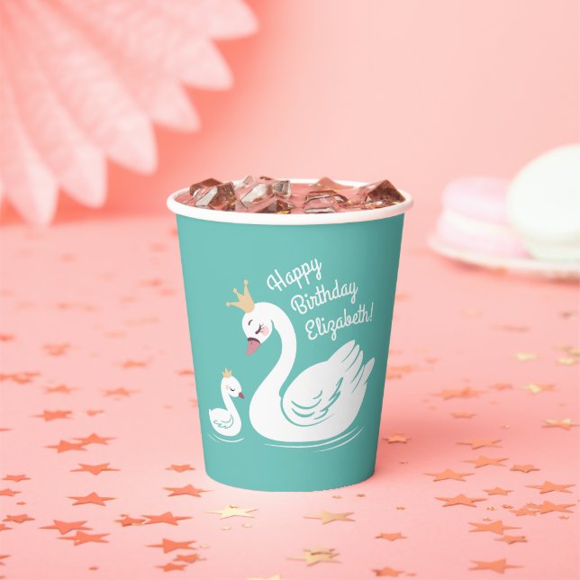 Swan 1st Birthday Party Baby Shower Paper Cups (Insitu)
