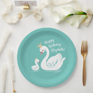 Swan 1st Birthday Party Baby Shower Paper Plate