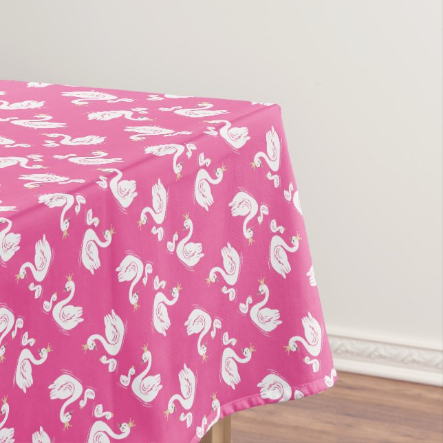 Swan 1st Birthday Party Baby Shower Pink Tablecloth (In Situ)