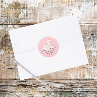 Swan A Little Princess Pink Baby Shower Classic Round Sticker