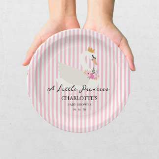 Swan A Little Princess Pink Baby Shower Paper Plate