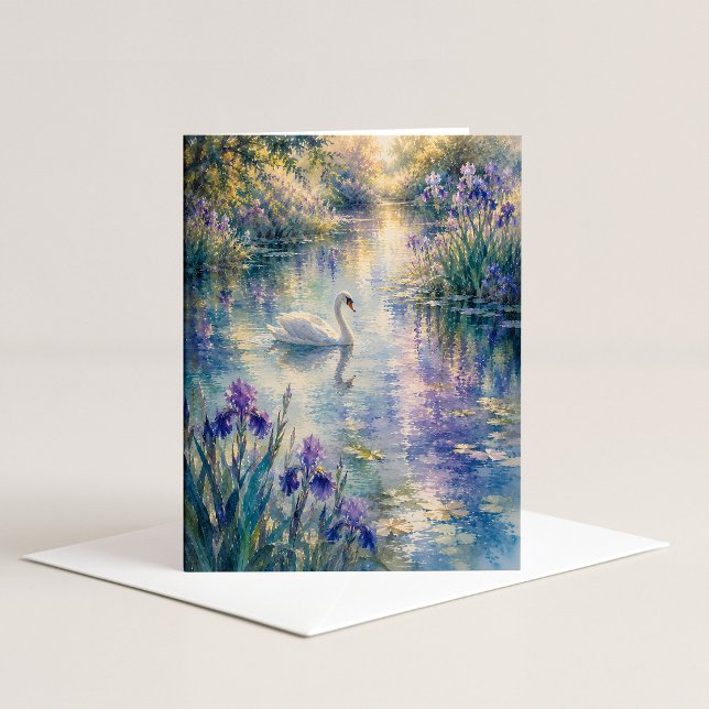 Swan Among Irises Watercolor Note Card (Creator Uploaded)