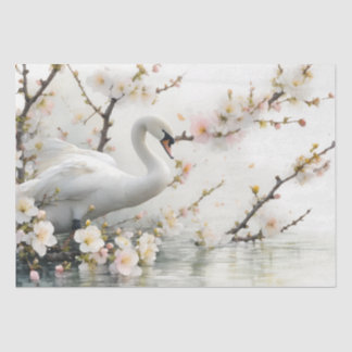 Swan and Blossom Lake in Watercolor Tissue Paper