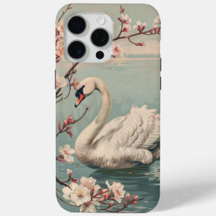 Swan and Cherry Blossoms iPhone 15 Pro Max Case