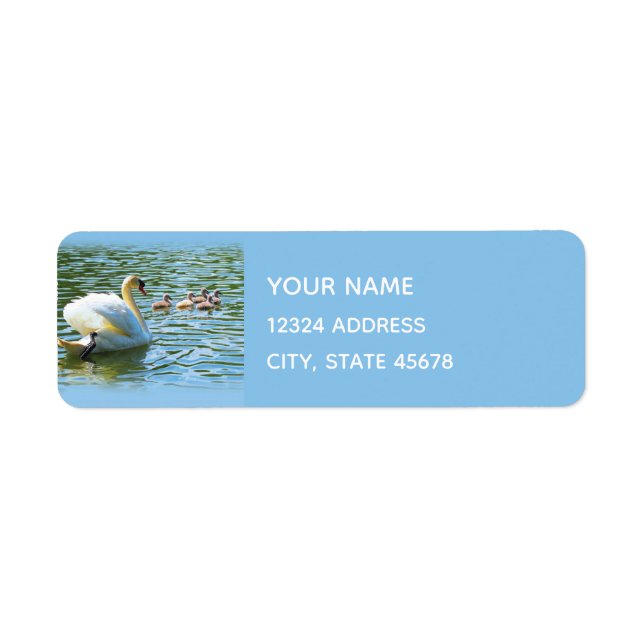 Swan and Cygnets Blue Return Address Label (Front)