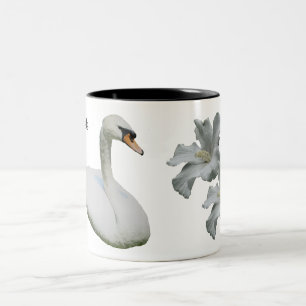 Swan And Hibiscus Flower Personalized Two-Tone Coffee Mug