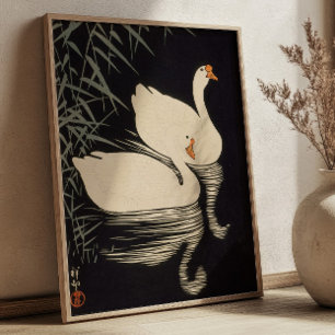 Swan and Reeds Ohara Koson Japanese Woodblock Poster