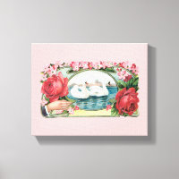 Swan and Roses Vintage Art Wrapped Canvas