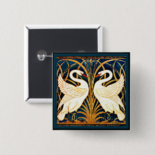 Swan and Rush and Iris, 2 Inch Square Button